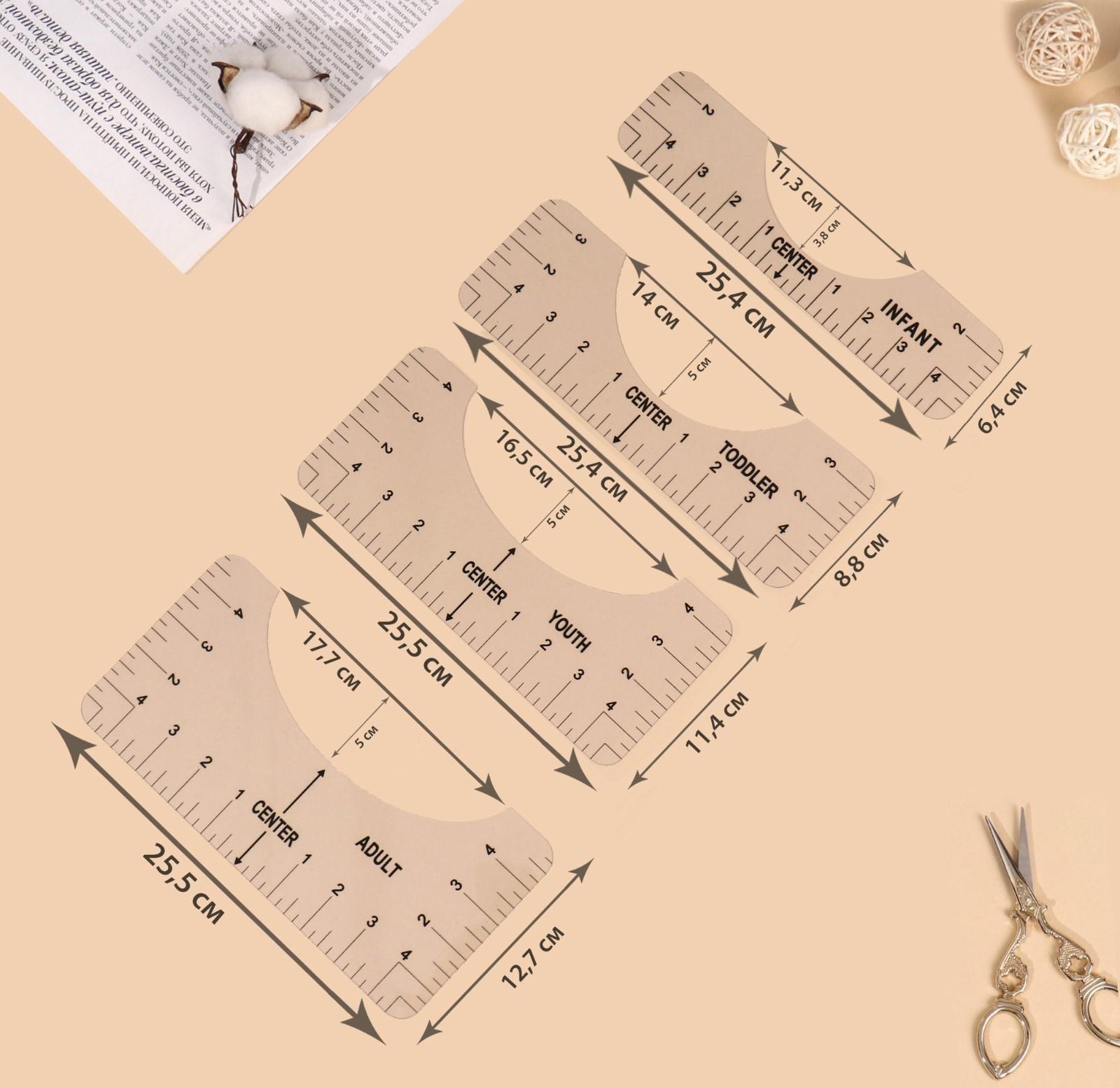 Набор линеек для раскроя горловины, 4 шт, 25,4 × 6,35/8,9/11,5/12,7 см, цвет прозрачный