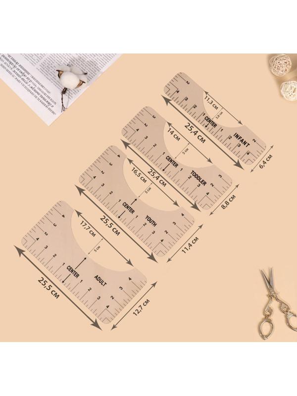 Набор линеек для раскроя горловины, 4 шт, 25,4 × 6,35/8,9/11,5/12,7 см, цвет прозрачный