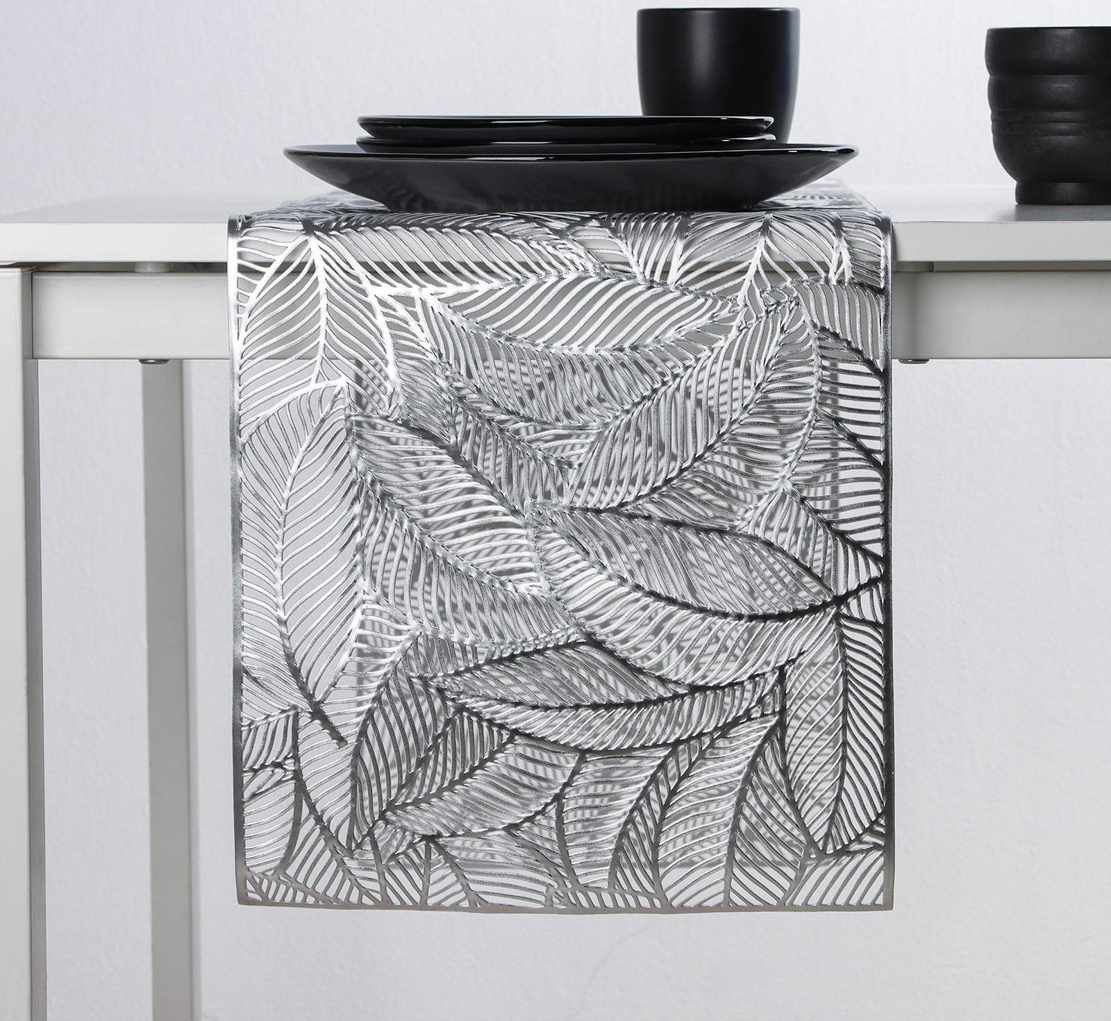 Дорожка на стол Доляна «Листопад», 30×150 см, цвет серебряный