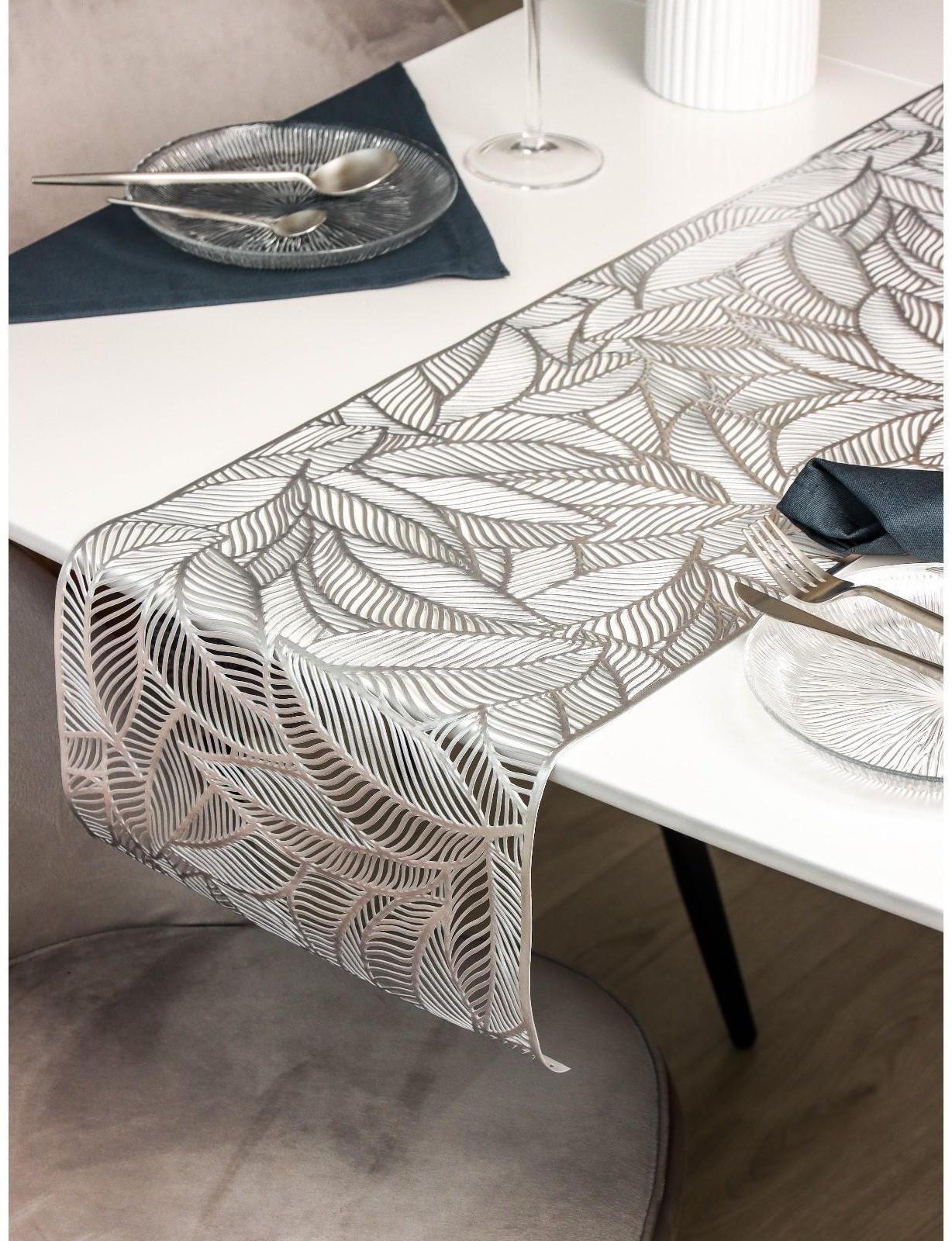 Дорожка на стол Доляна «Листопад», 30×150 см, цвет серебряный