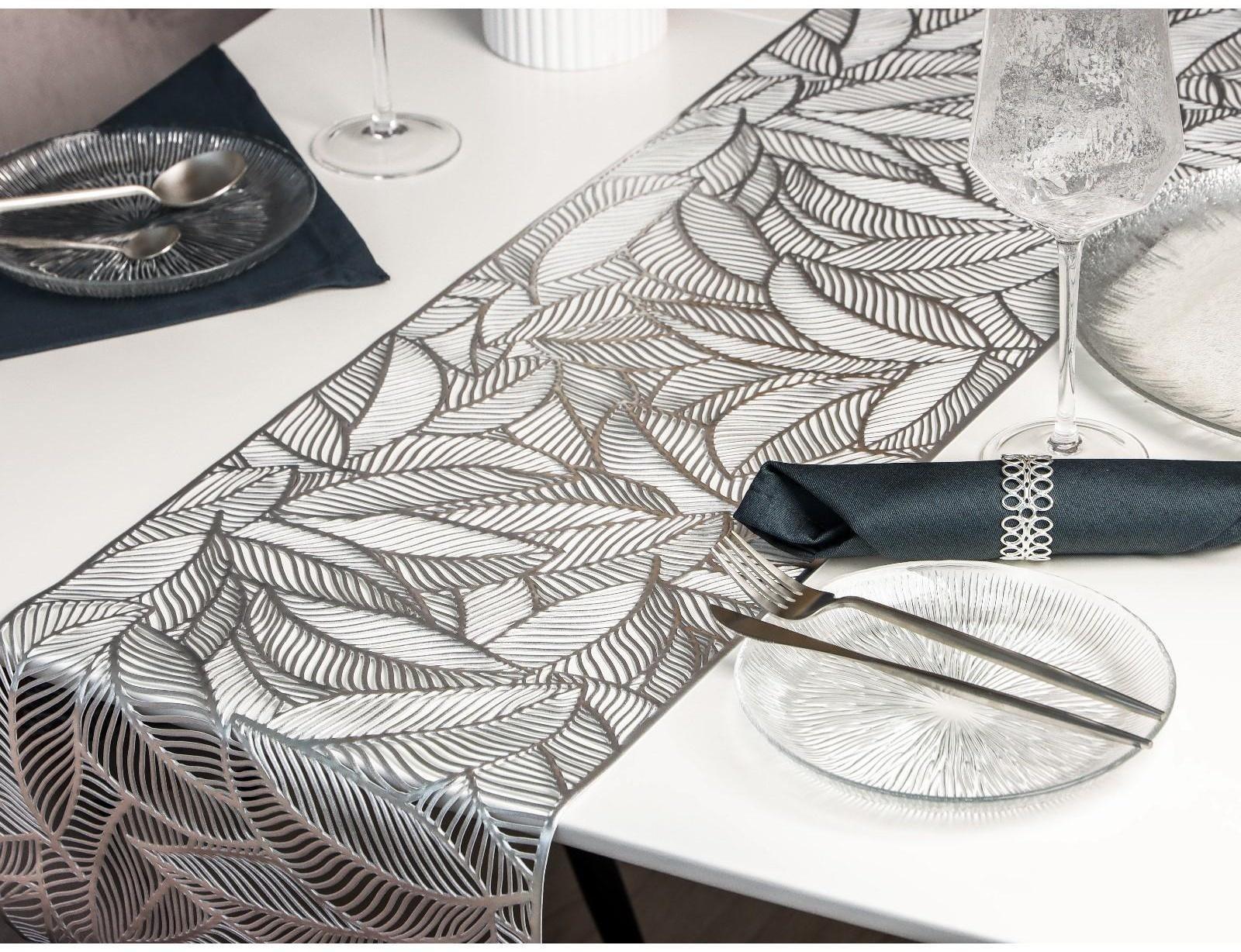 Дорожка на стол Доляна «Листопад», 30×150 см, цвет серебряный