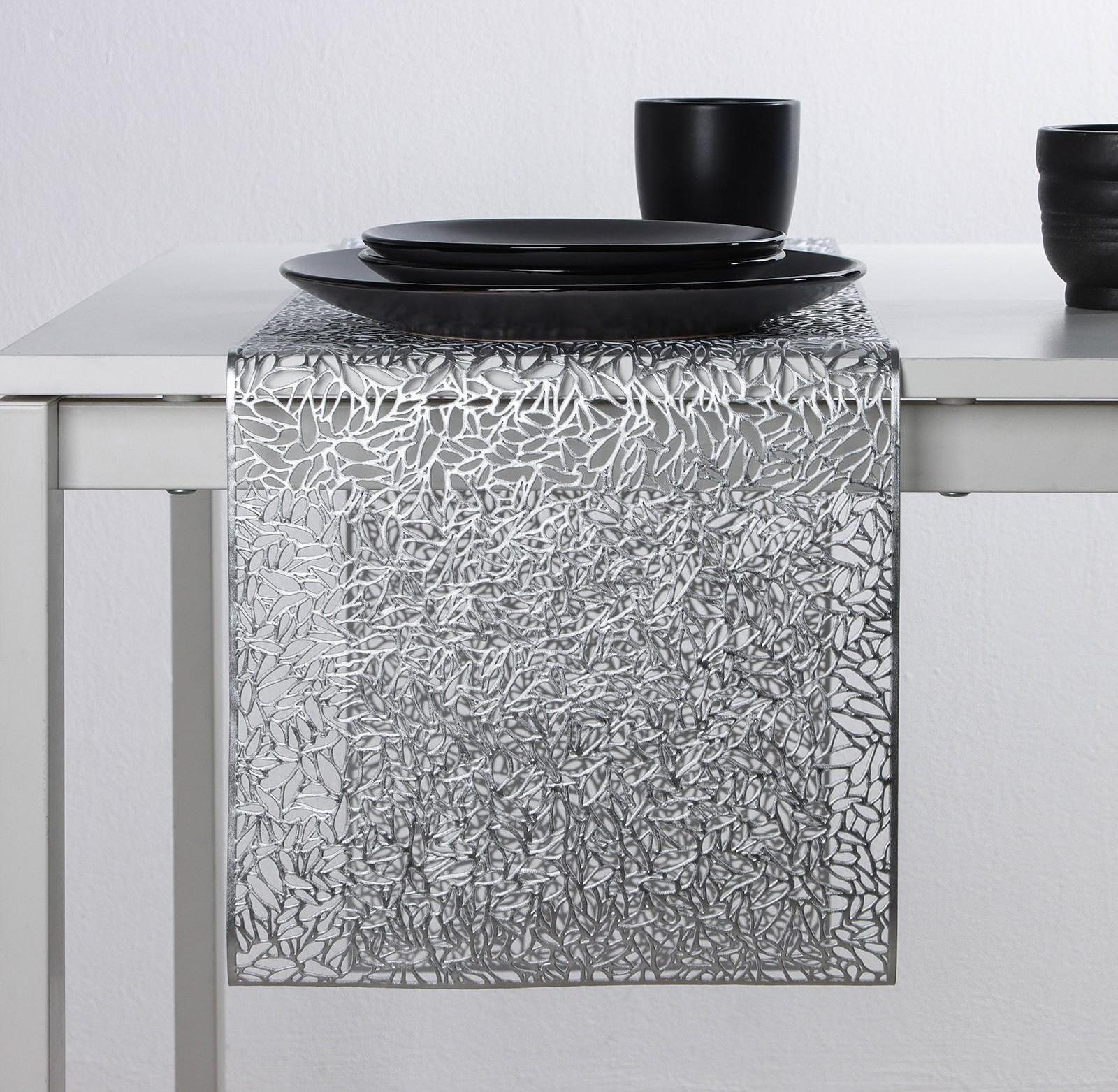 Дорожка на стол Доляна «Манифик», 30×150 см, цвет серебряный