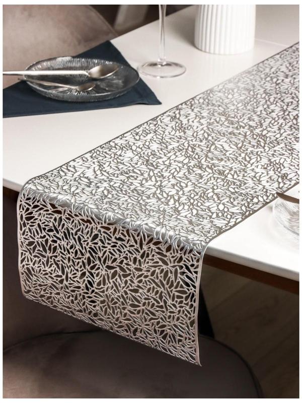 Дорожка на стол Доляна «Манифик», 30×150 см, цвет серебряный