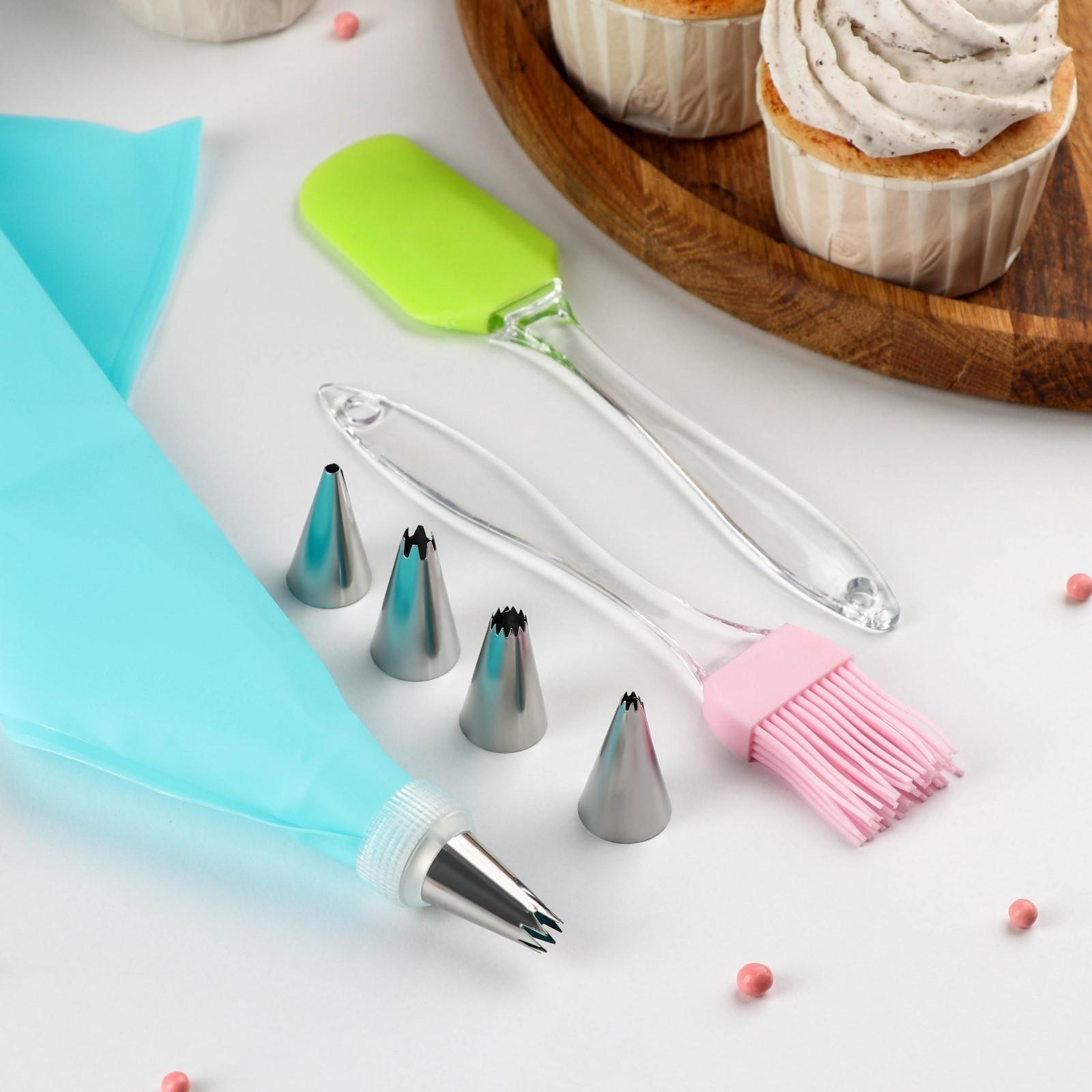 Набор кондитерсткий «Айс» 9 предметов: лопатка, кисть, мешок 30×15 см, насадки 5 шт, адаптер