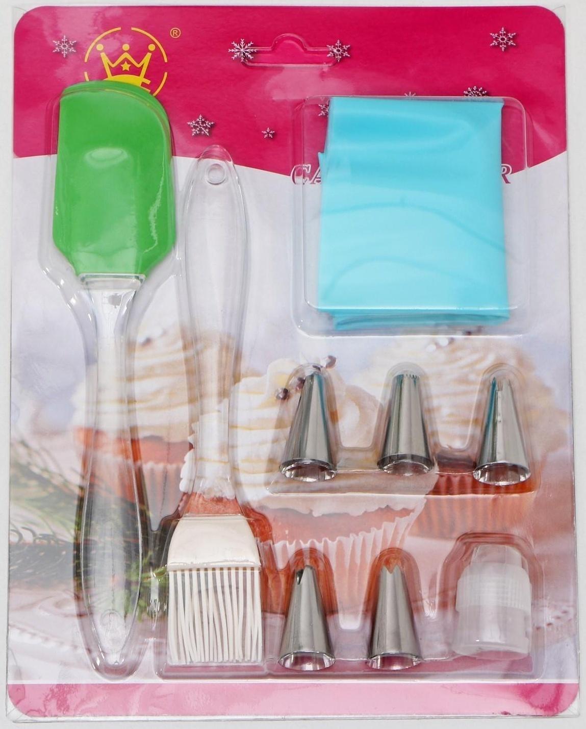 Набор кондитерсткий «Айс» 9 предметов: лопатка, кисть, мешок 30×15 см, насадки 5 шт, адаптер