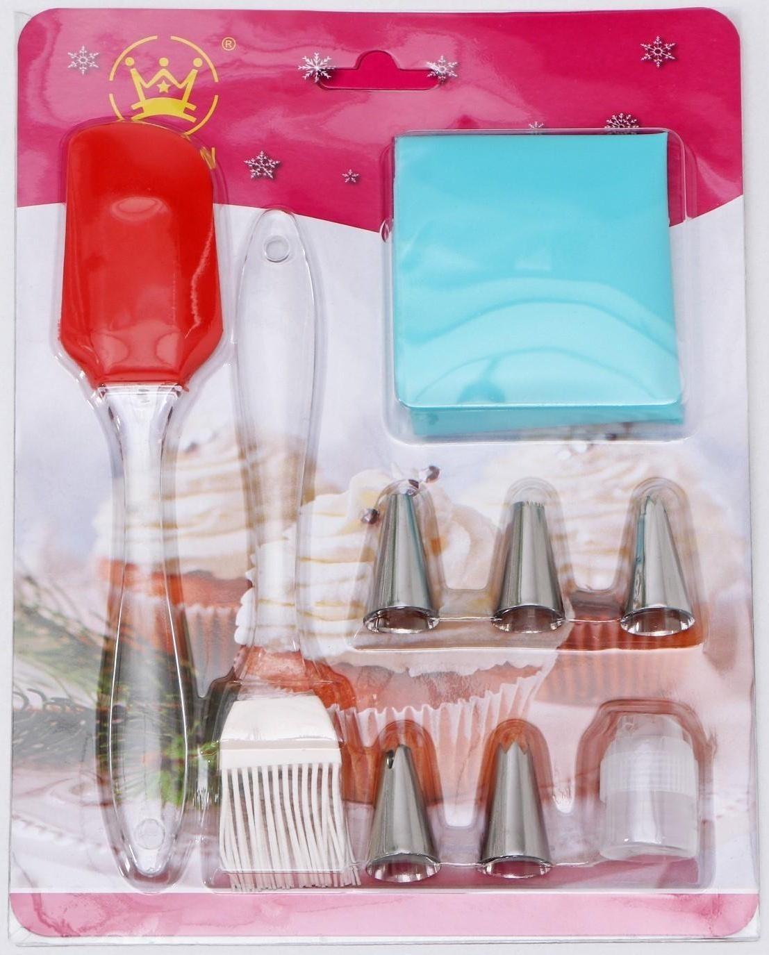 Набор кондитерсткий «Айс» 9 предметов: лопатка, кисть, мешок 30×15 см, насадки 5 шт, адаптер