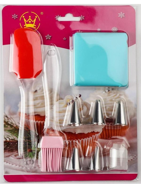 Набор кондитерсткий «Айс» 9 предметов: лопатка, кисть, мешок 30×15 см, насадки 5 шт, адаптер