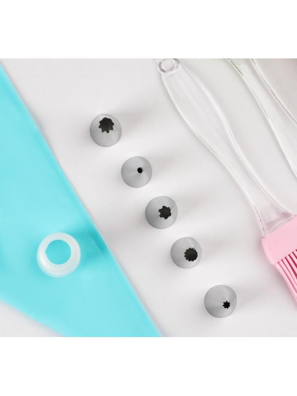 Набор кондитерсткий «Айс» 9 предметов: лопатка, кисть, мешок 30×15 см, насадки 5 шт, адаптер