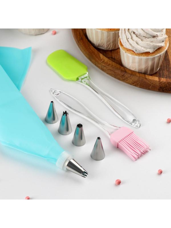 Набор кондитерсткий «Айс» 9 предметов: лопатка, кисть, мешок 30×15 см, насадки 5 шт, адаптер