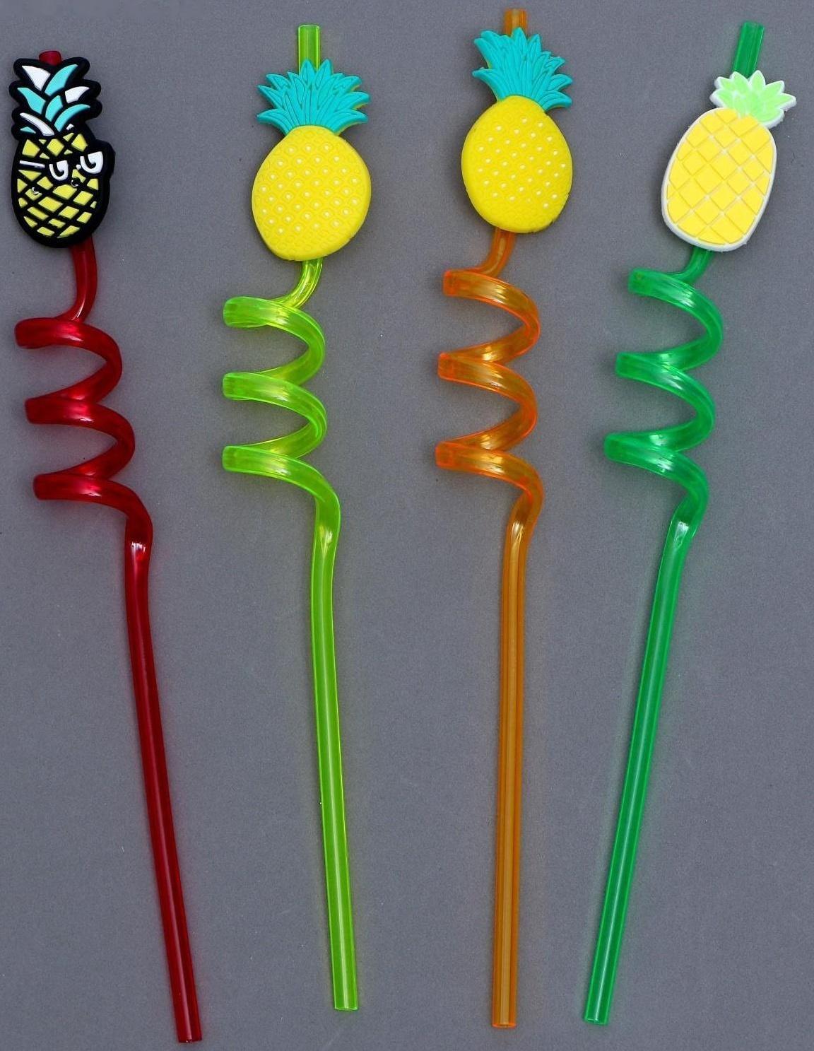 Трубочки для коктейля «Ананасы», набор, 4 шт., цвет МИКС
