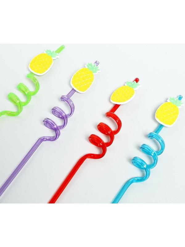 Трубочки для коктейля «Ананасы», набор, 4 шт., цвет МИКС