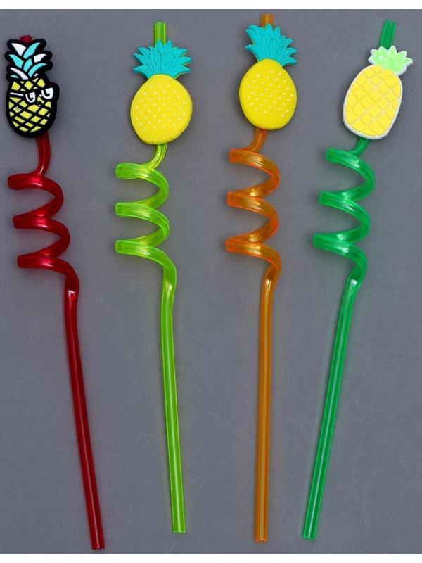 Трубочки для коктейля «Ананасы», набор, 4 шт., цвет МИКС