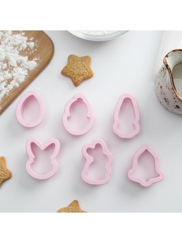 Набор форм для печенья Доляна «Пасхальный», 6 шт, 8×7×2 см, цвет розовый