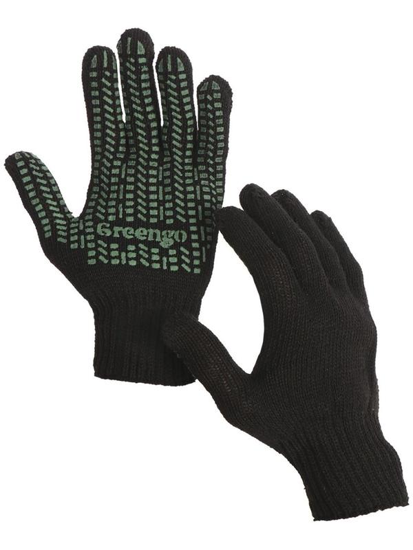 Перчатки, х/б, вязка 7 класс, 6 нитей, размер 10, с ПВХ точками, чёрные, Greengo