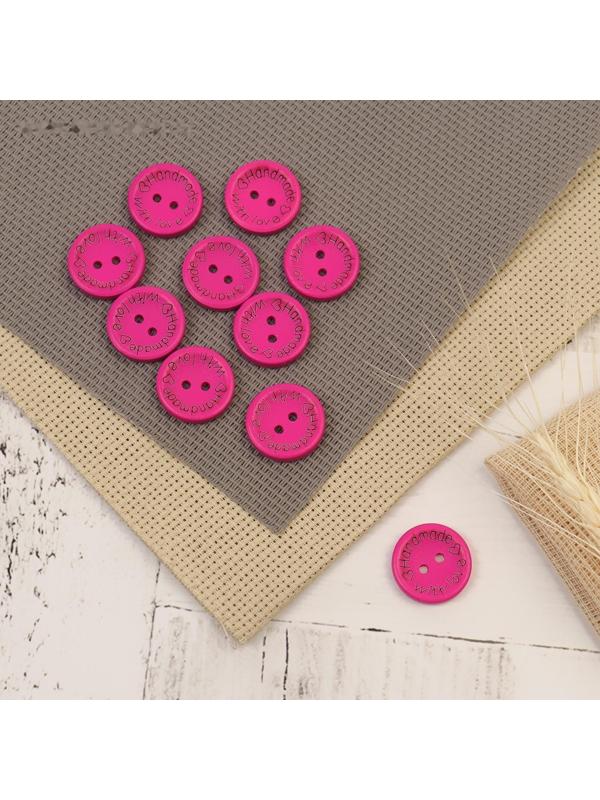Набор нашивок из дерева «Hand made with love», 2 × 2 см, 10 шт, цвет ярко-розовый
