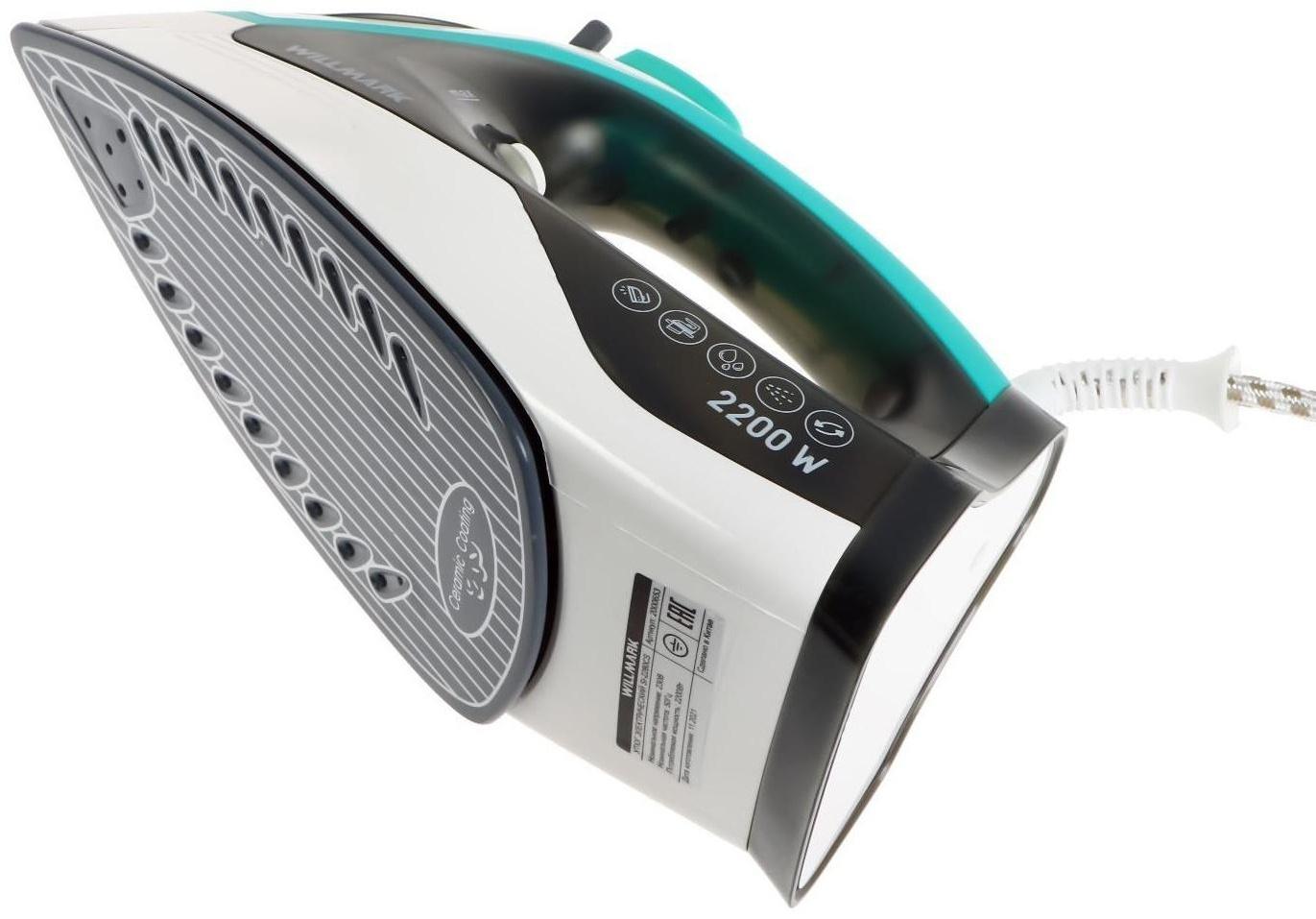 Утюг WILLMARK SI-2280CS, 2200 Вт, керамическая подошва, 250 мл, серо-зеленый