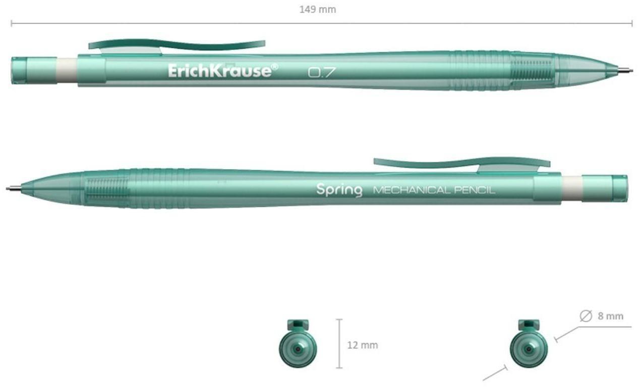 Карандаш механический НВ, 0.7 мм, ErichKrause Spring, с ластиком, МИКС