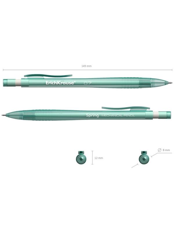 Карандаш механический НВ, 0.7 мм, ErichKrause Spring, с ластиком, МИКС