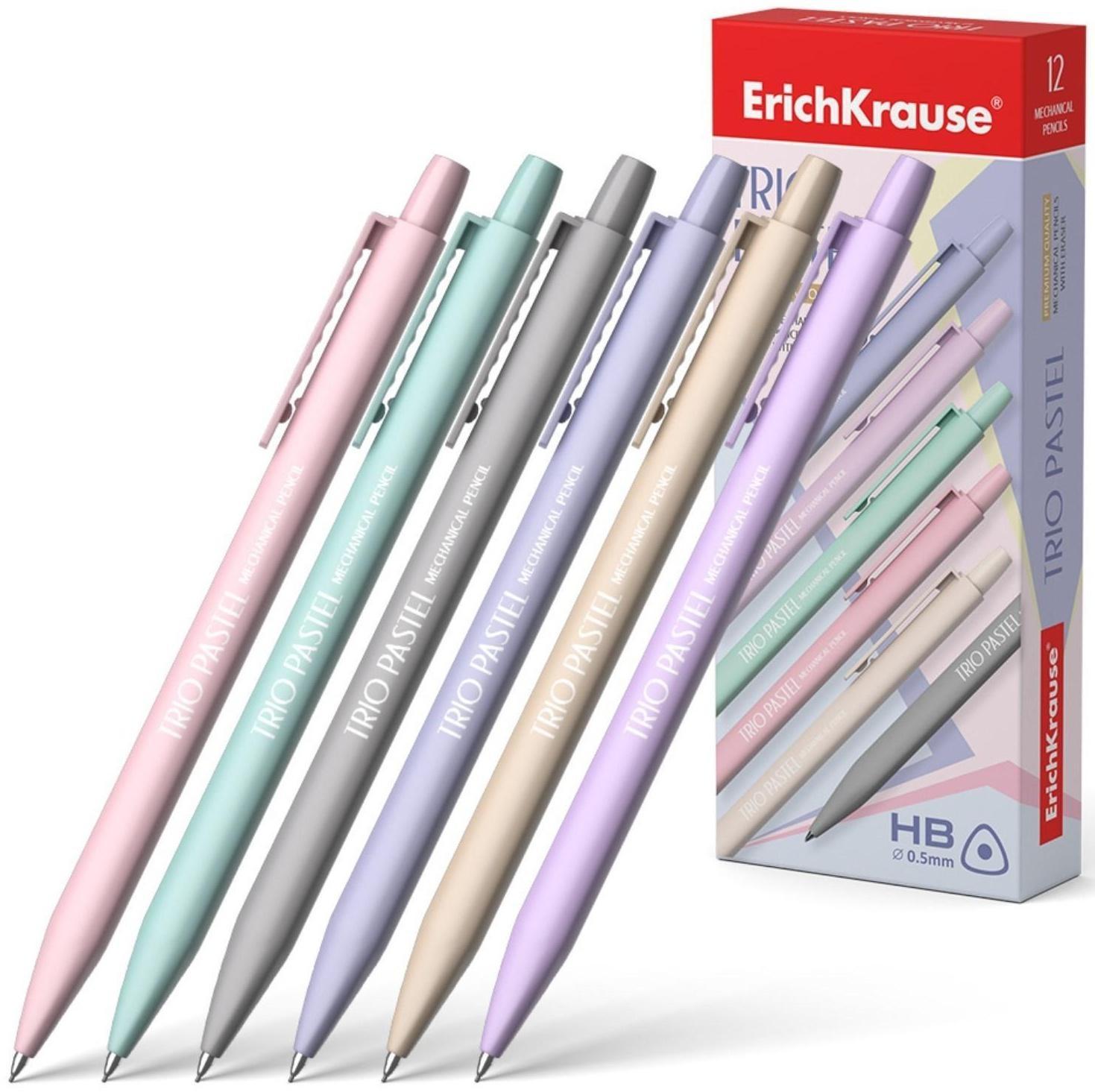Карандаш механический НВ, 0.5 мм, ErichKrause Trio Pastel, с ластиком, МИКС