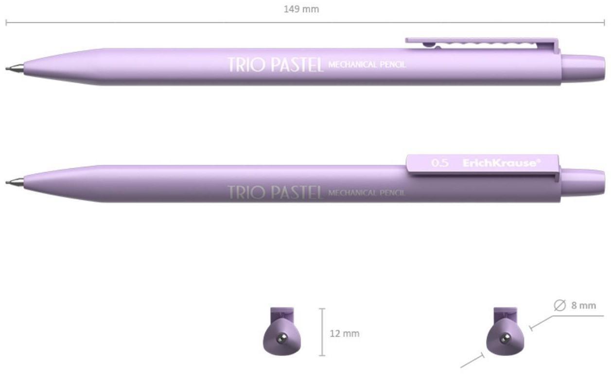 Карандаш механический НВ, 0.5 мм, ErichKrause Trio Pastel, с ластиком, МИКС