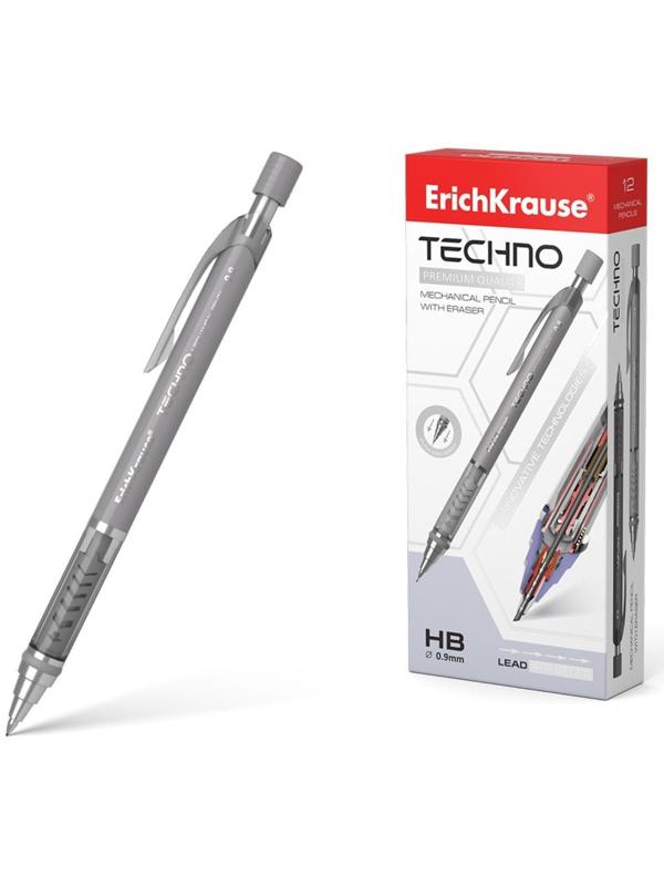 Карандаш механический НВ, 0.9 мм, ErichKrause Techno, с ластиком, МИКС