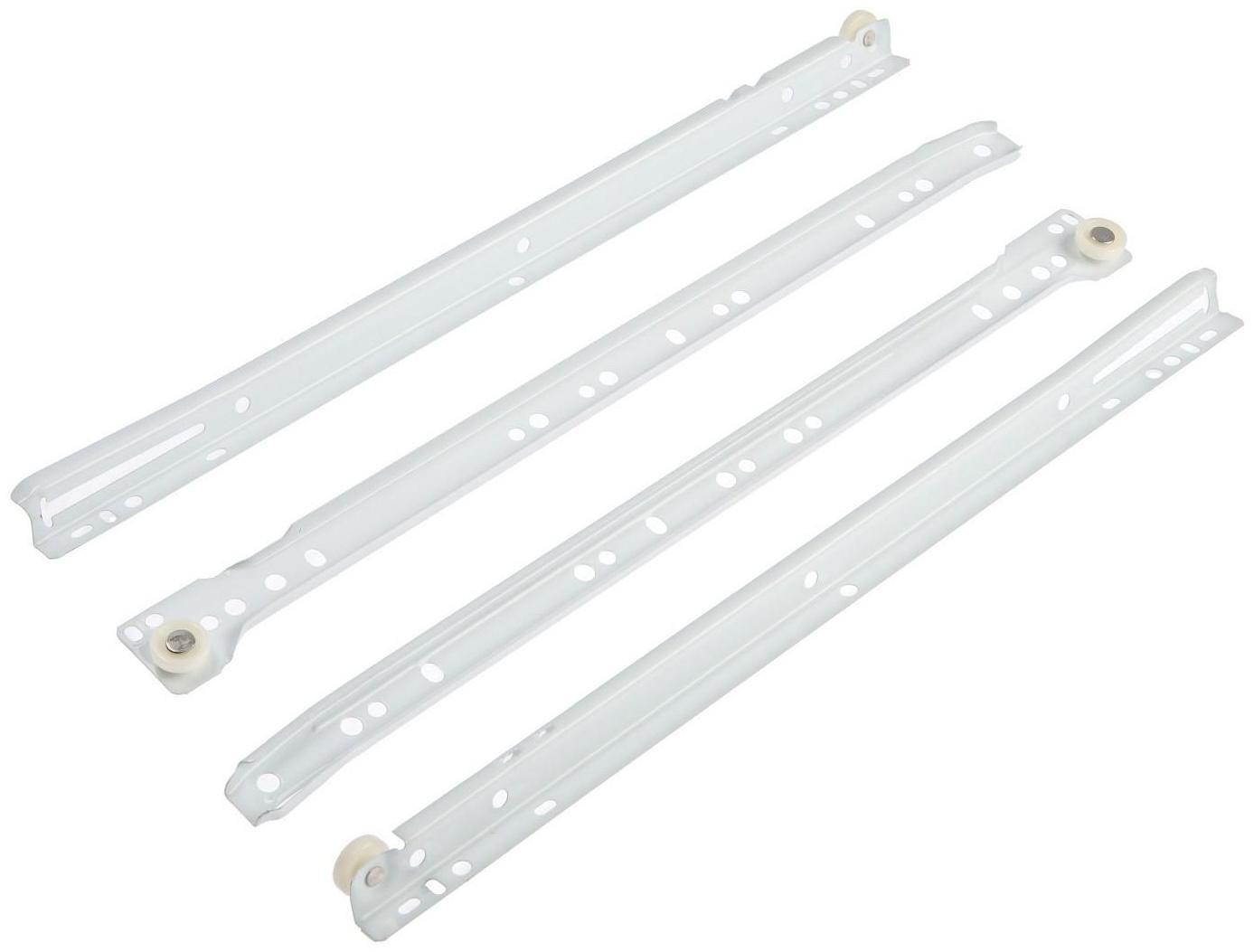 Роликовые направляющие ТУНДРА, L=400 мм, толщина 0,8 мм, белые, 2 шт.