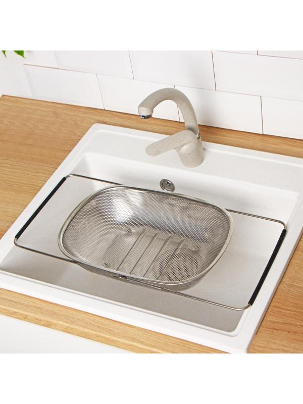 Дуршлаг-сито из нержавеющей стали на раковину, 34,5×24×7,5 см, раздвижное