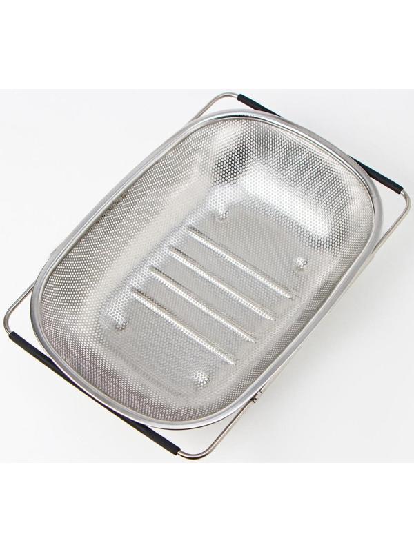 Дуршлаг-сито из нержавеющей стали на раковину, 34,5×24×7,5 см, раздвижное