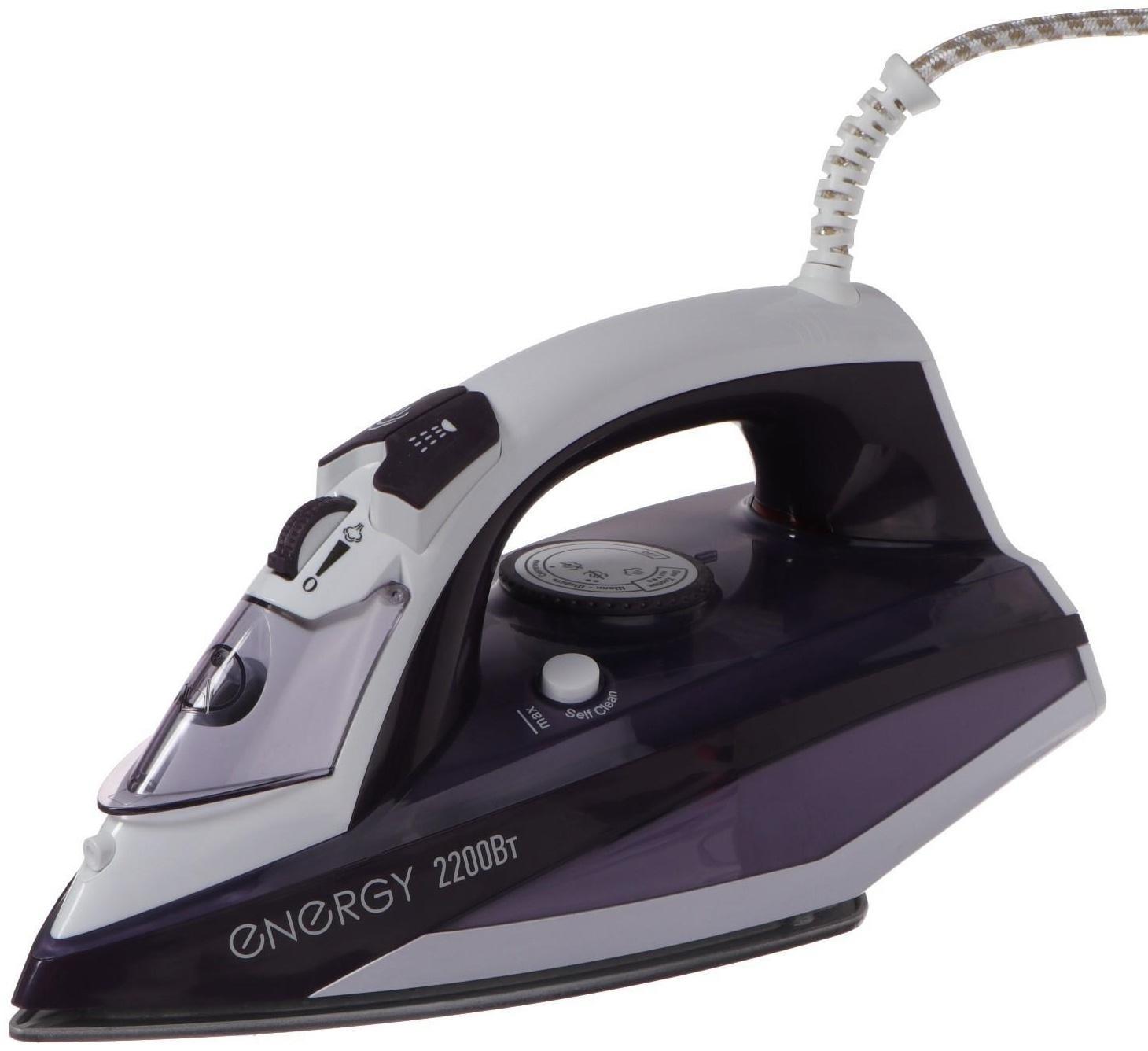 Утюг ENERGY EN-344, 2200 Вт, тефлоновая подошва, пар, спрей, пар.удар, самооч., фиолетовый