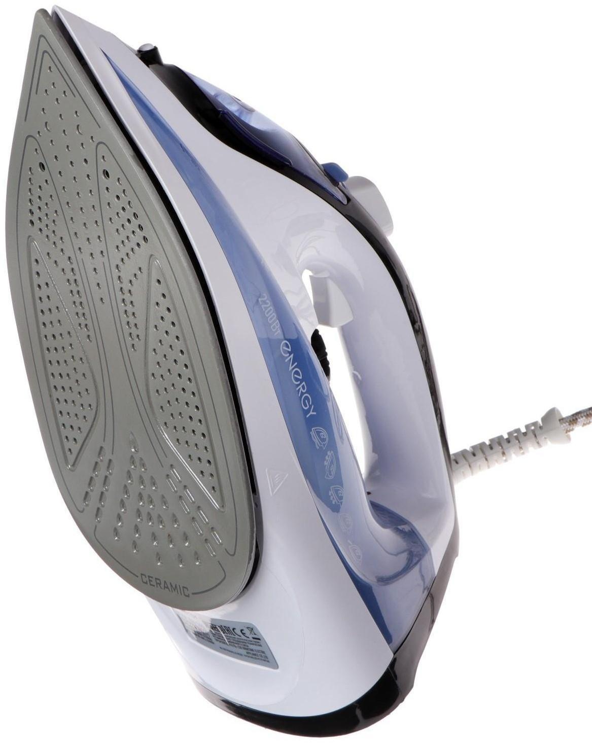 Утюг ENERGY EN-345, 2200 Вт, керамическая подошва, пар, спрей, пар.удар, самоочистка, синий