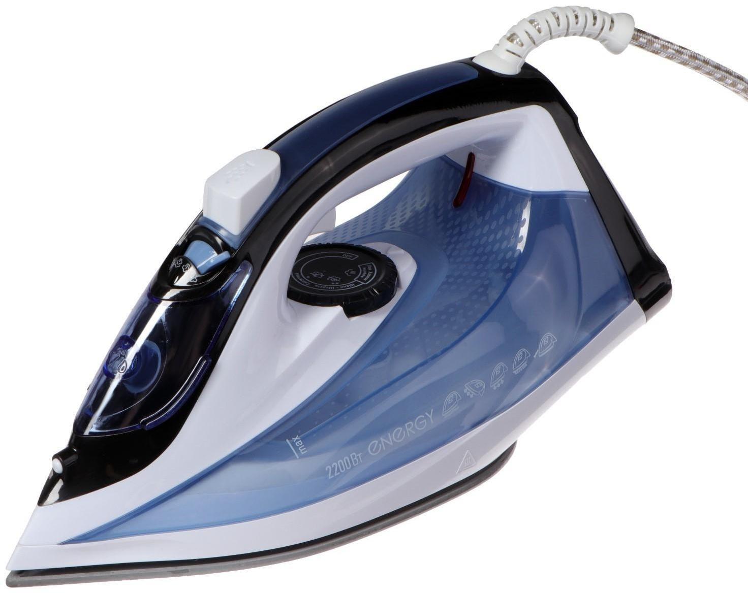 Утюг ENERGY EN-345, 2200 Вт, керамическая подошва, пар, спрей, пар.удар, самоочистка, синий