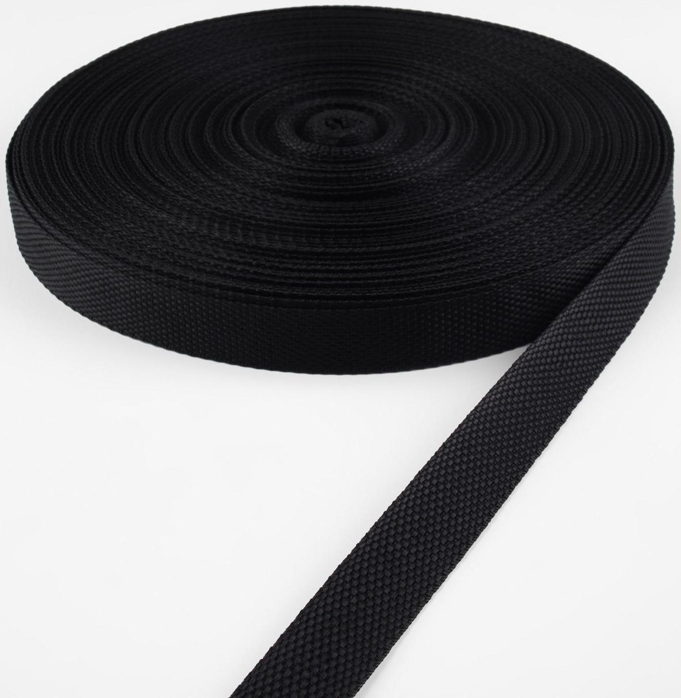 Стропа ременная, 20 мм, 50 ± 1 м, плотность 6,3 гр/м, цвет чёрный