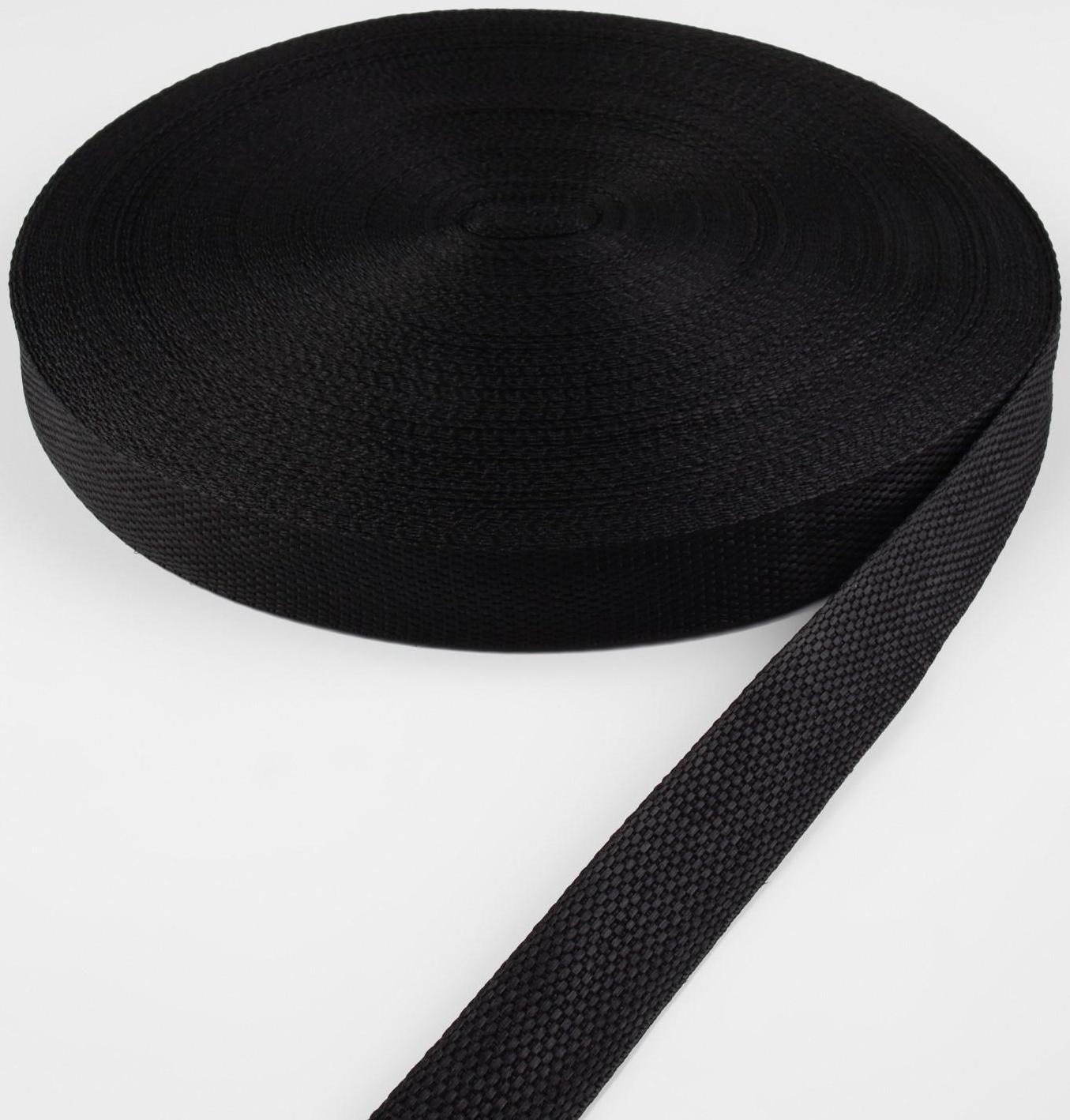 Стропа ременная, 25 мм, 50 ± 1 м, плотность 7,6 гр/м, цвет чёрный