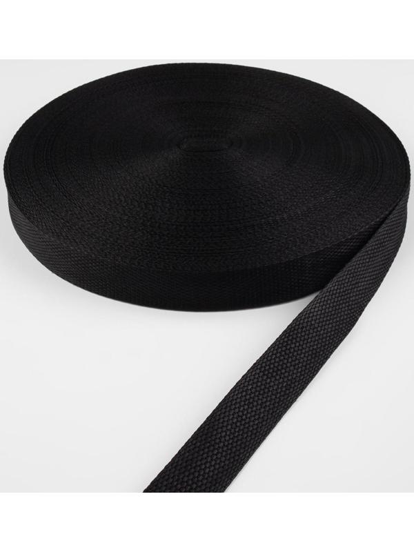 Стропа ременная, 25 мм, 50 ± 1 м, плотность 7,6 гр/м, цвет чёрный