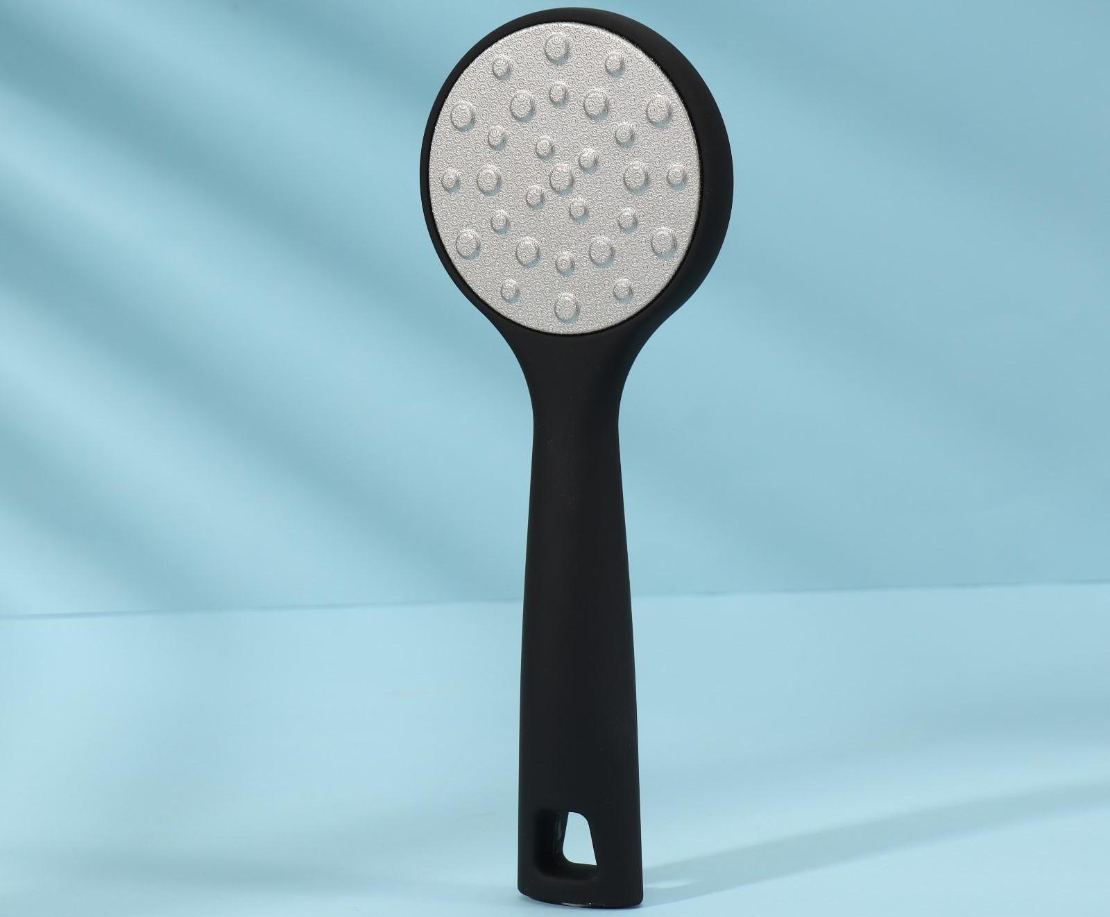 Тёрка для ног, лазерная, двусторонняя, прорезиненнная ручка, 20 см, цвет чёрный