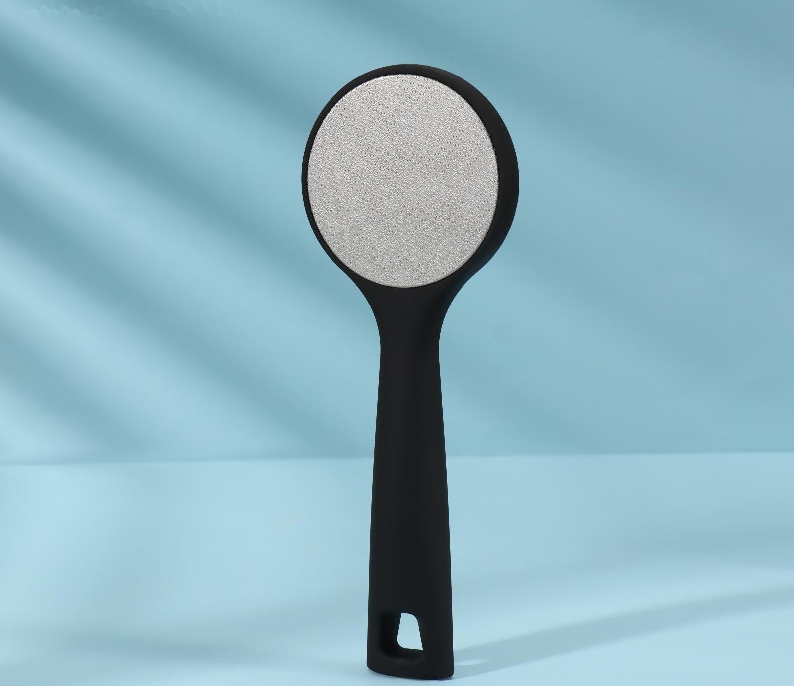 Тёрка для ног, лазерная, двусторонняя, прорезиненнная ручка, 20 см, цвет чёрный