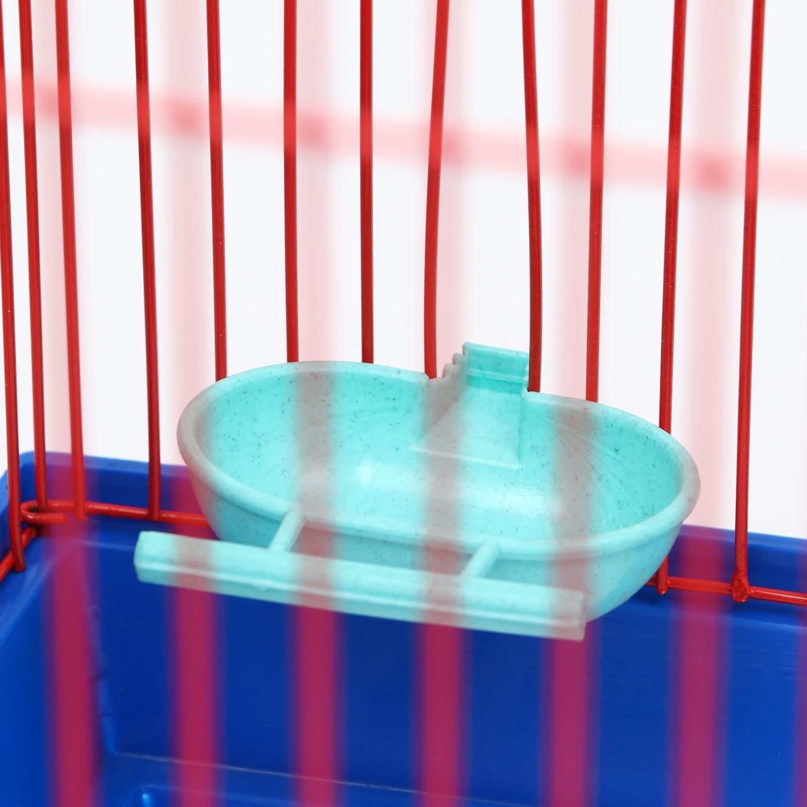 Клетка для птиц большая, крыша-домик (с наполнением), 35 х 28 х 55 см, синий