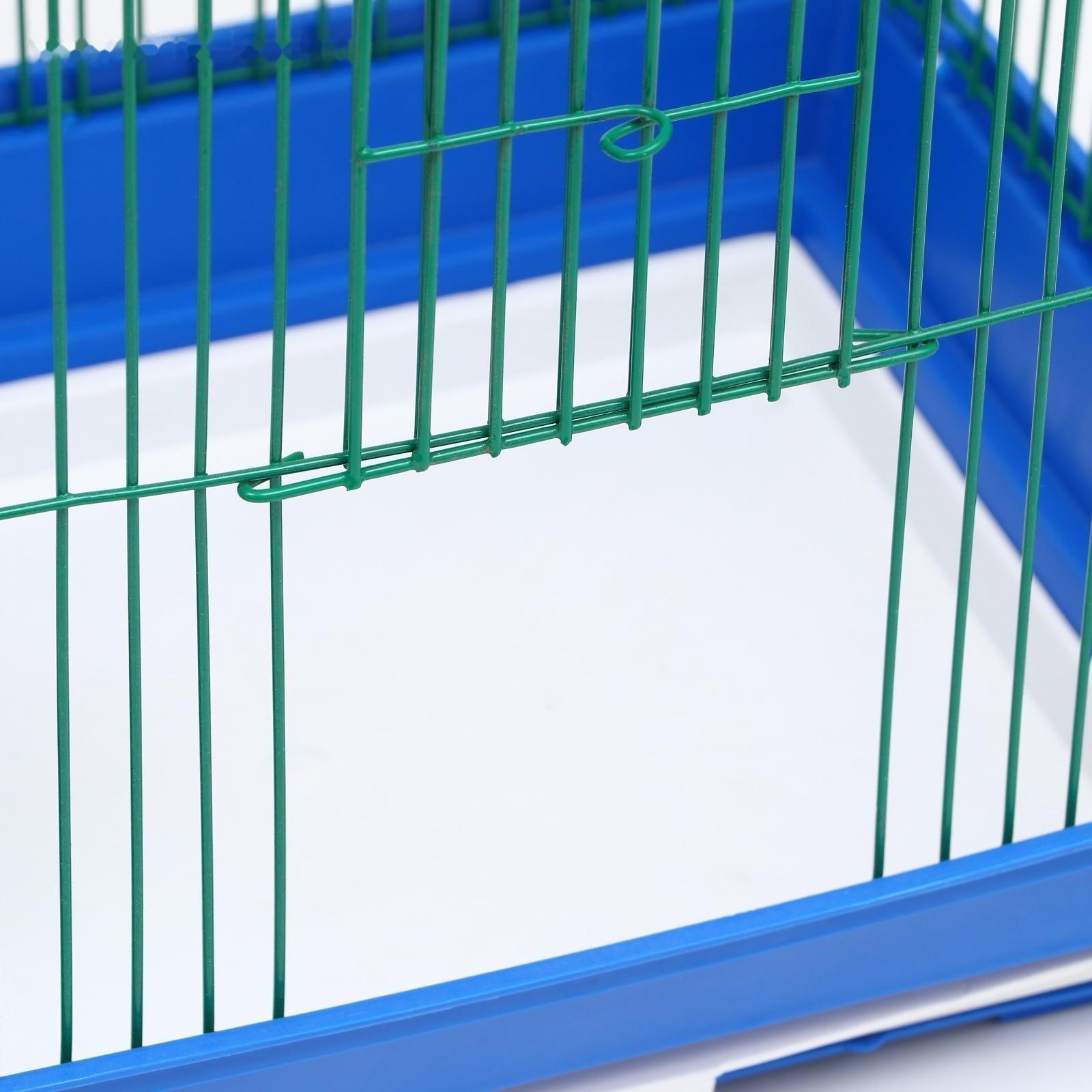 Клетка для птиц большая, крыша-домик (с наполнением), 35 х 28 х 55 см, синий