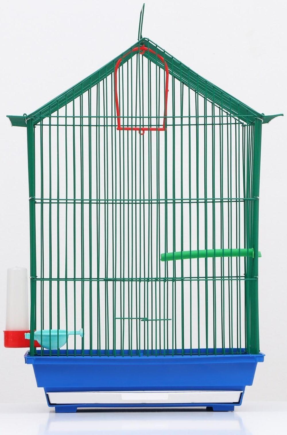 Клетка для птиц большая, крыша-домик (с наполнением), 35 х 28 х 55 см, синий