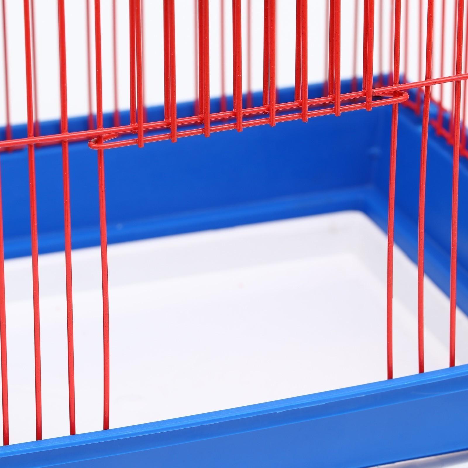 Клетка для птиц большая, крыша-домик (с наполнением), 35 х 28 х 55 см, синий