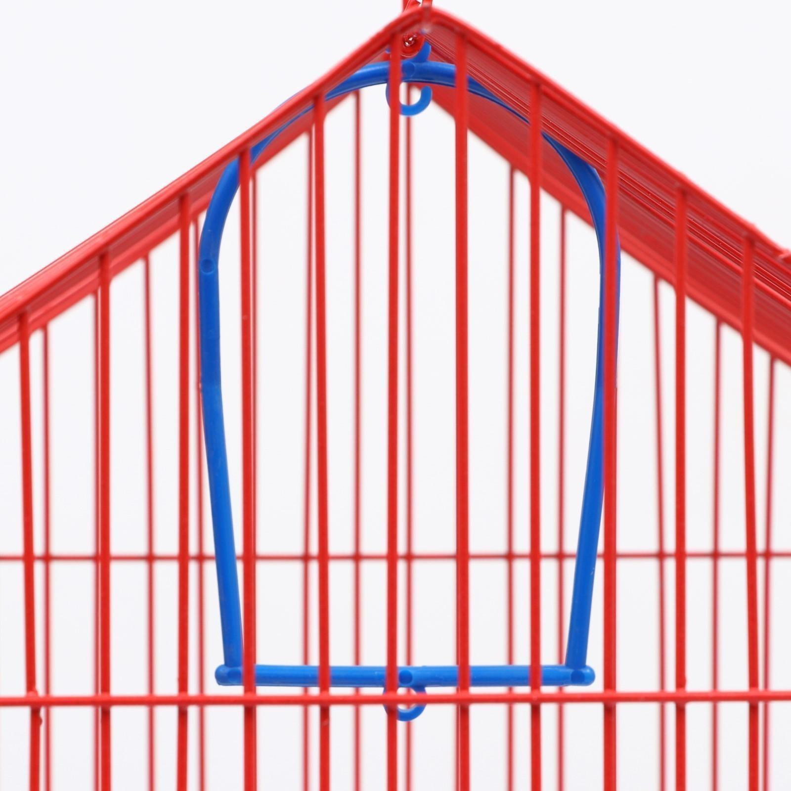 Клетка для птиц большая, крыша-домик (с наполнением), 35 х 28 х 55 см, синий