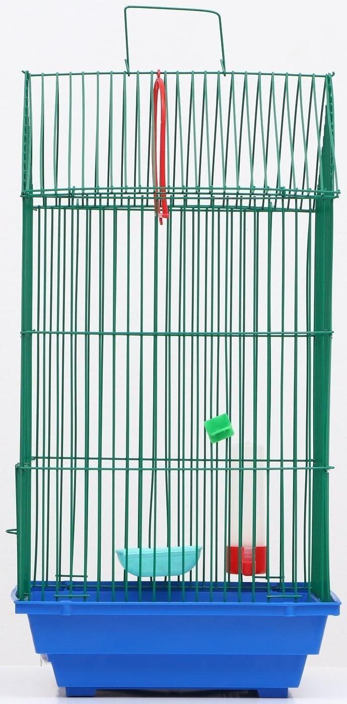 Клетка для птиц большая, крыша-домик (с наполнением), 35 х 28 х 55 см, синий