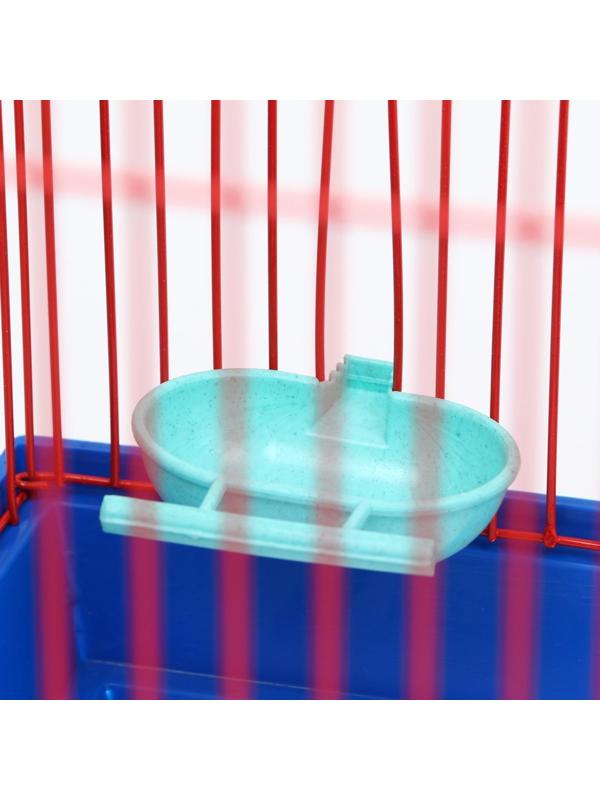 Клетка для птиц большая, крыша-домик (с наполнением), 35 х 28 х 55 см, синий