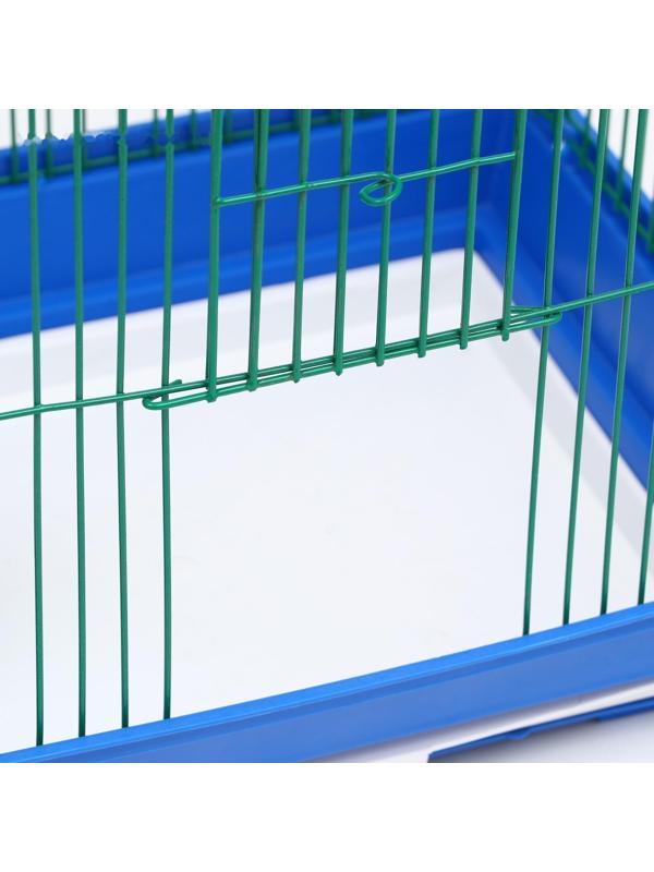 Клетка для птиц большая, крыша-домик (с наполнением), 35 х 28 х 55 см, синий