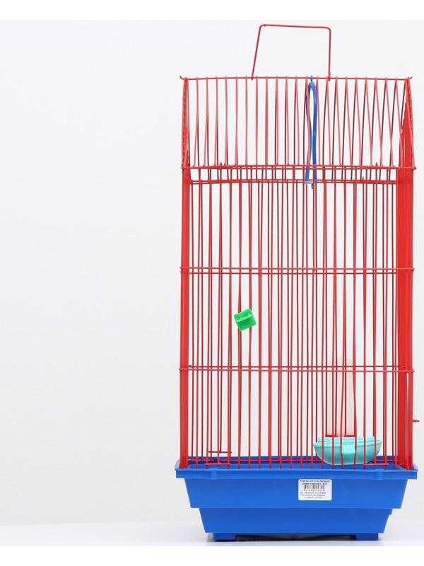 Клетка для птиц большая, крыша-домик (с наполнением), 35 х 28 х 55 см, синий