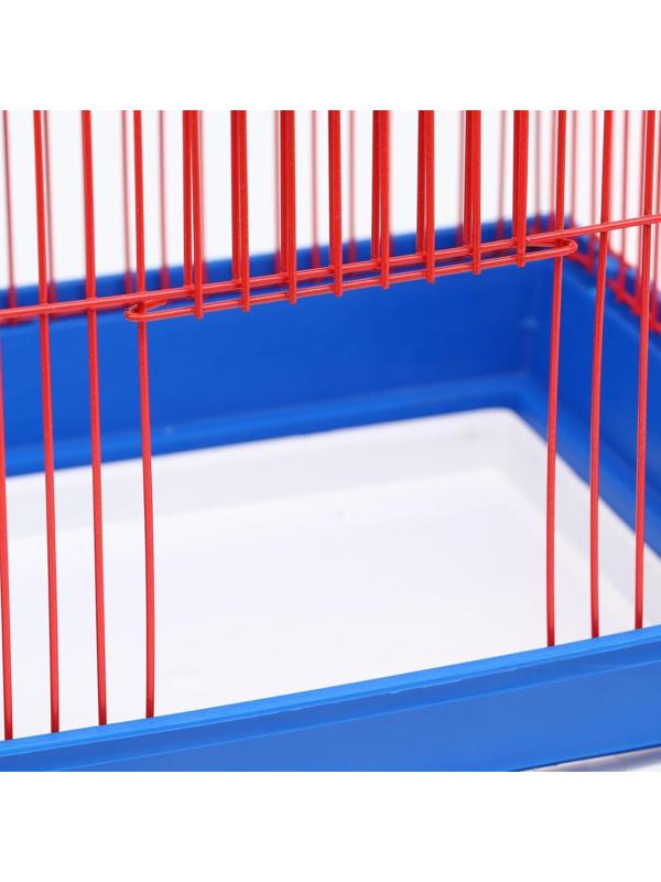 Клетка для птиц большая, крыша-домик (с наполнением), 35 х 28 х 55 см, синий