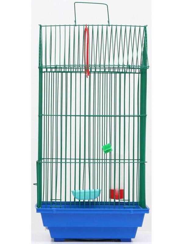Клетка для птиц большая, крыша-домик (с наполнением), 35 х 28 х 55 см, синий