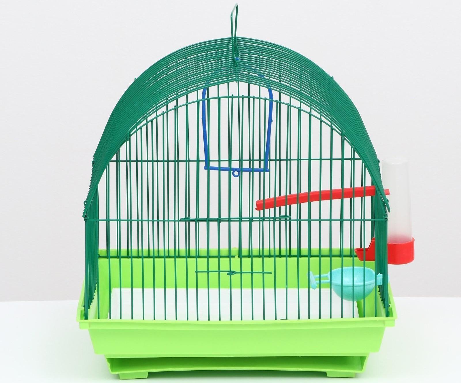 Клетка для птиц малая, полукруглая, с наполнением, 34 х 27 х 34 зеленый