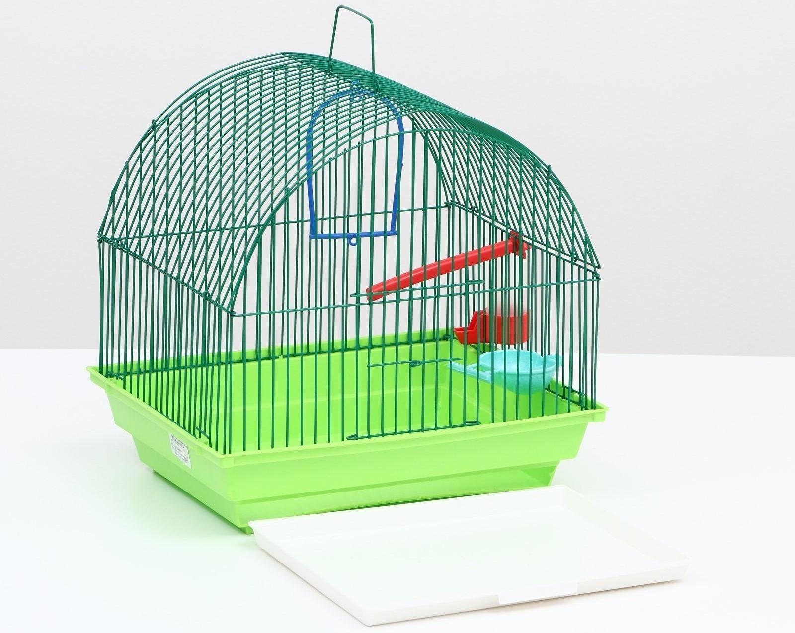 Клетка для птиц малая, полукруглая, с наполнением, 34 х 27 х 34 зеленый