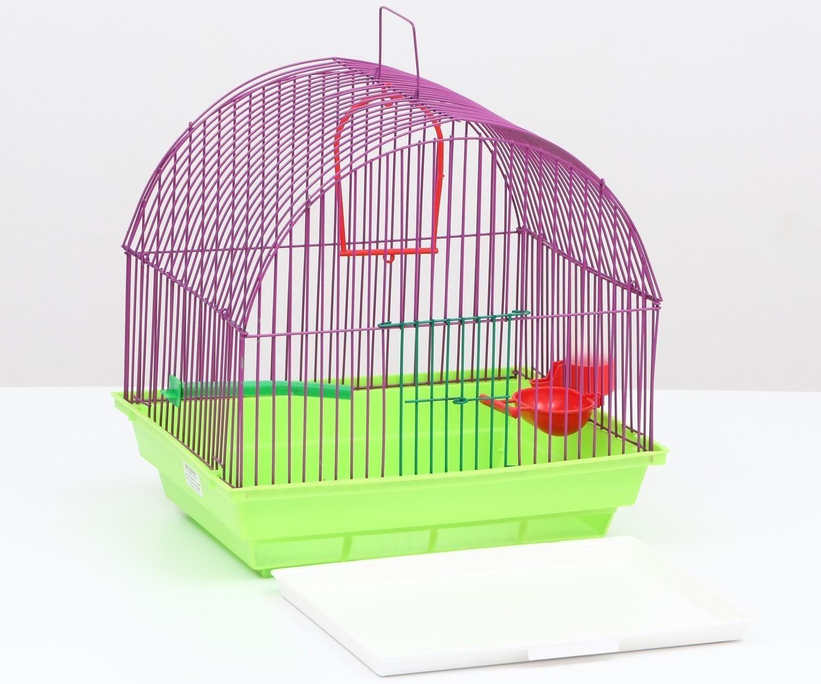 Клетка для птиц малая, полукруглая, с наполнением, 34 х 27 х 34 зеленый